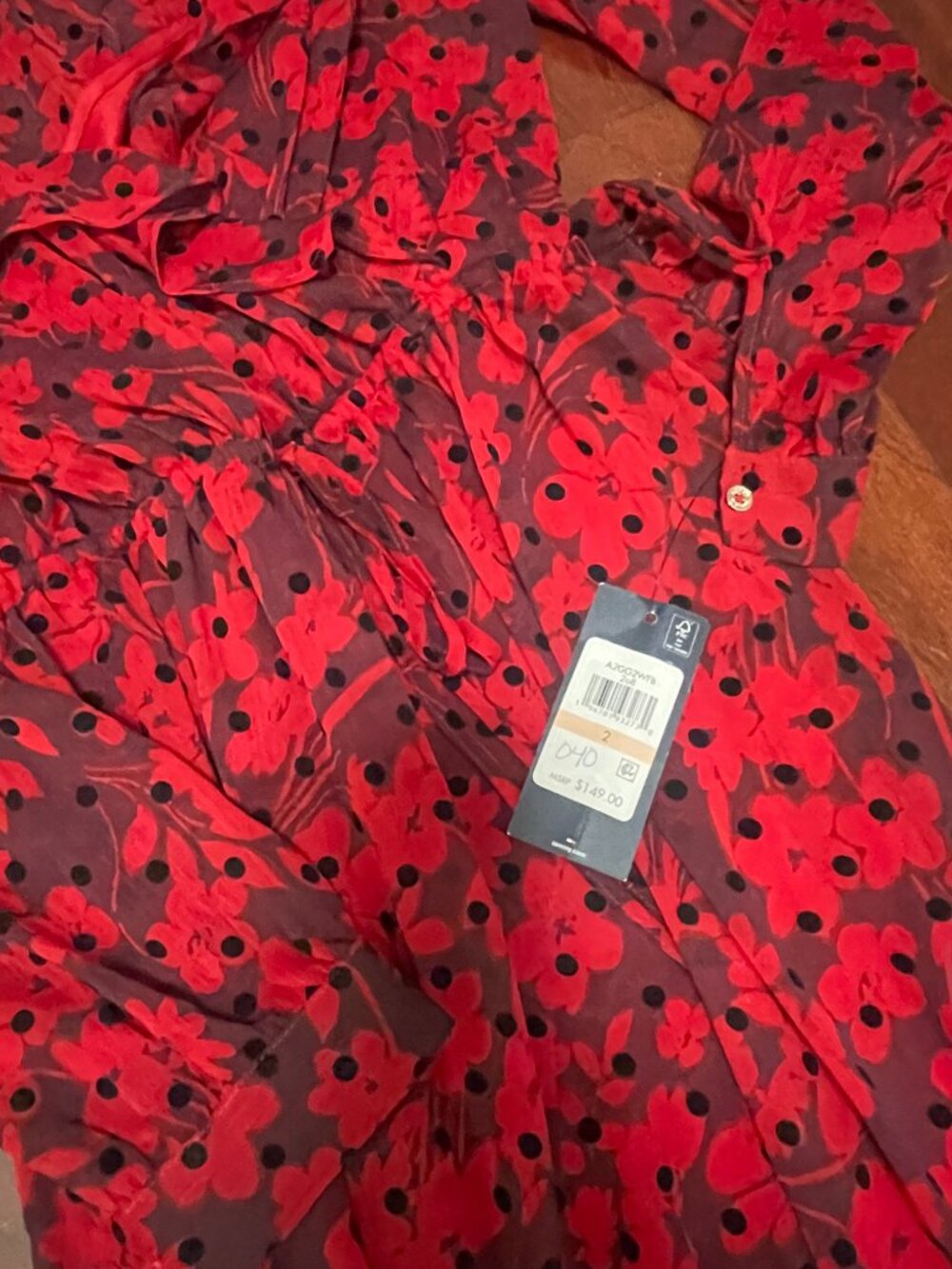 Tommy Hilfiger Red Floral Flocked Dot Wrap Midi Dress NWT Size 2 - Picture 5 of 10